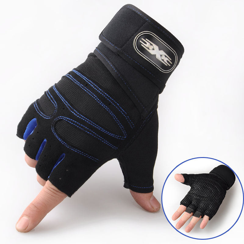 Half-finger weightlifting gym gloves with padded palm and wrist strap — Work Out Wars