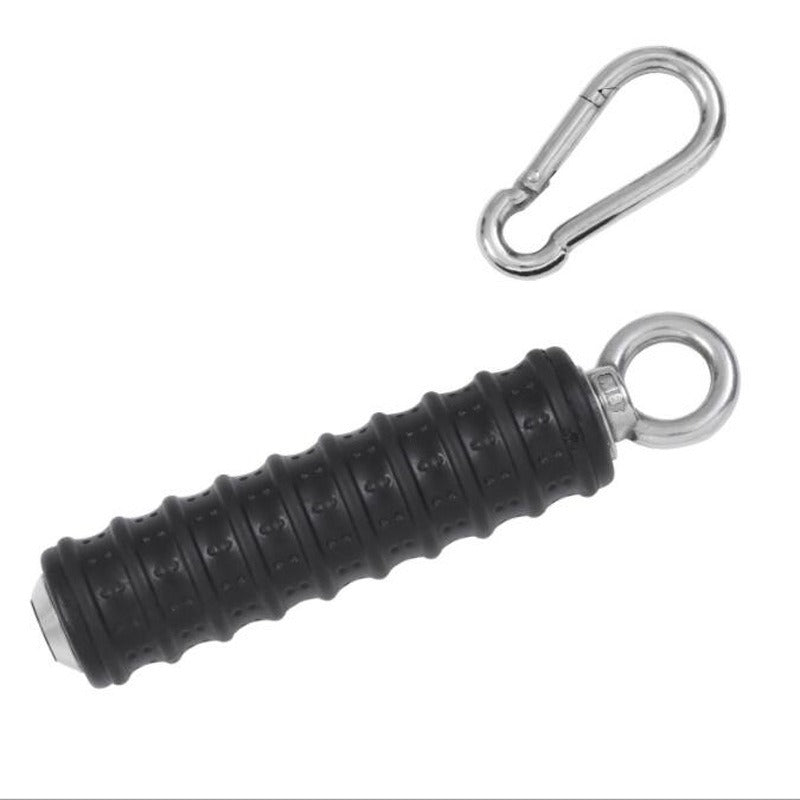 Straight rubber cable grip with eye bolt and carabiner
