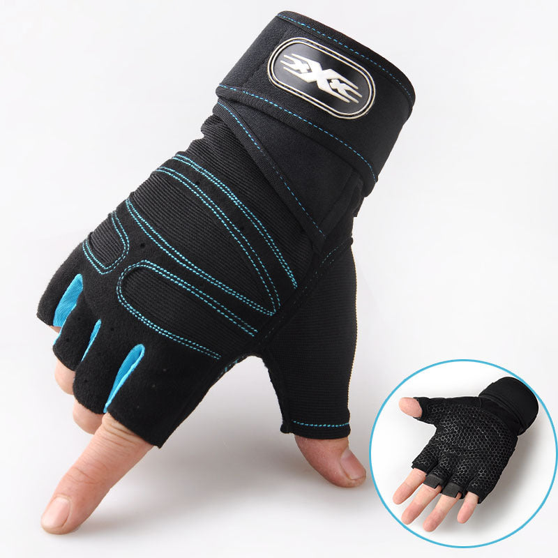 Half-finger weightlifting gym gloves with padded palm and wrist strap — Work Out Wars