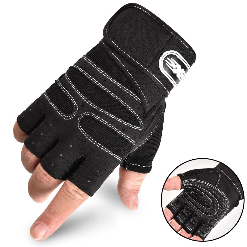 Half-finger weightlifting gym gloves with padded palm and wrist strap — Work Out Wars