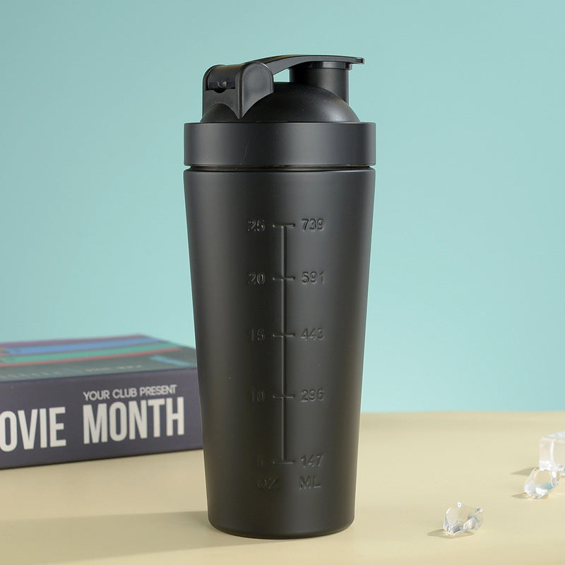 Stainless steel protein shaker bottle with wire mixing ball and leak-proof lid — Work Out Wars