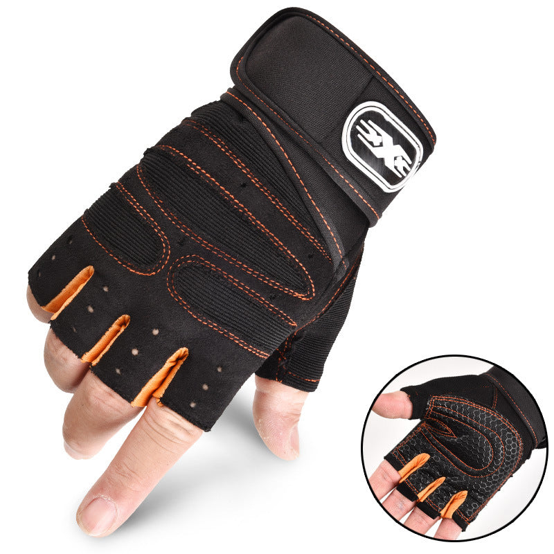 Half-finger weightlifting gym gloves with padded palm and wrist strap — Work Out Wars