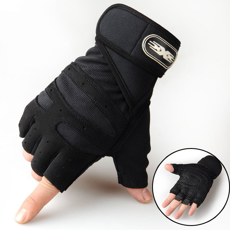 Half-finger weightlifting gym gloves with padded palm and wrist strap — Work Out Wars
