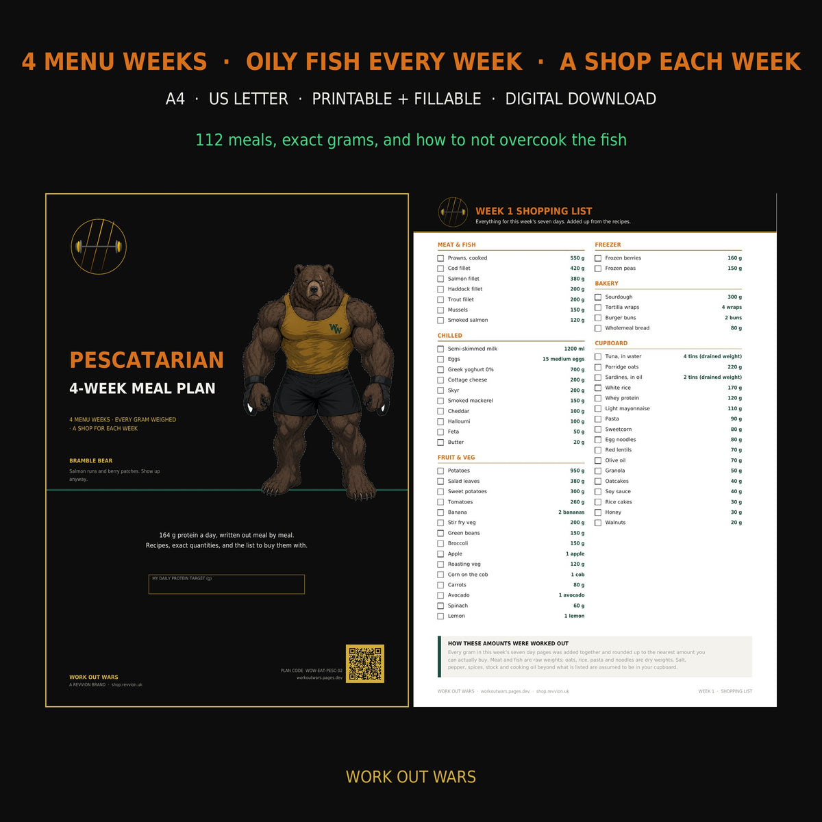 Pescatarian 4-Week Meal Plan cover and shopping list